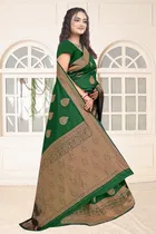 Jacquard Woven Design Saree for Women, Bottle Green 