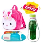 Combo of Fabric School Bag, Water Bottle with Lunch Box for Kids 