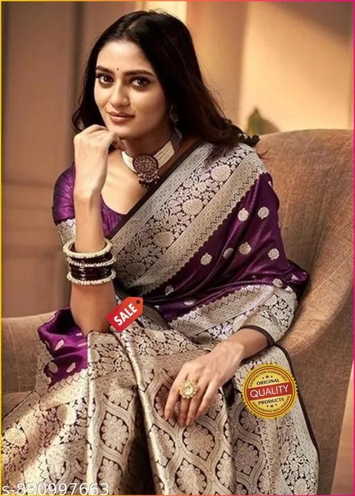 Kanjeevaram Zari Woven Saree for Women (Purple, Free Size)