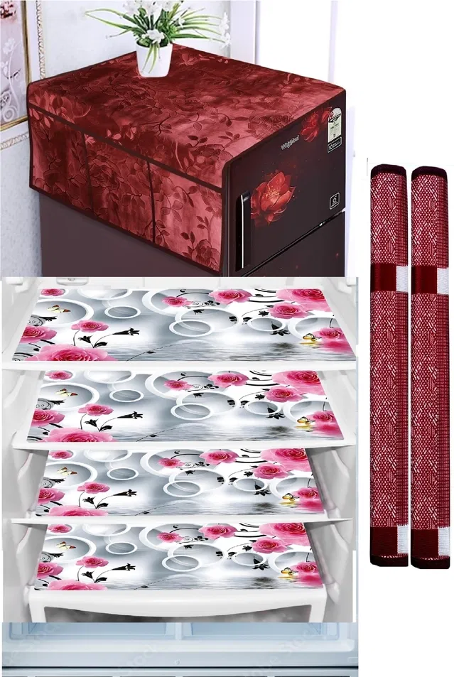 Knit 7 Pcs Fridge Cover Set (Multicolor, Set of 1)