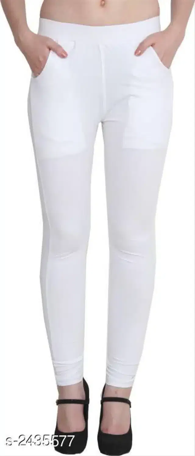 Cotton Lycra Trouser for Women (White, XXL)
