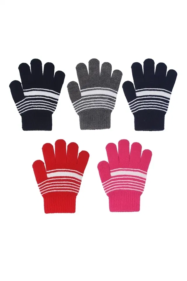 Woolen Gloves for Boys (Multicolour, Set of 5)