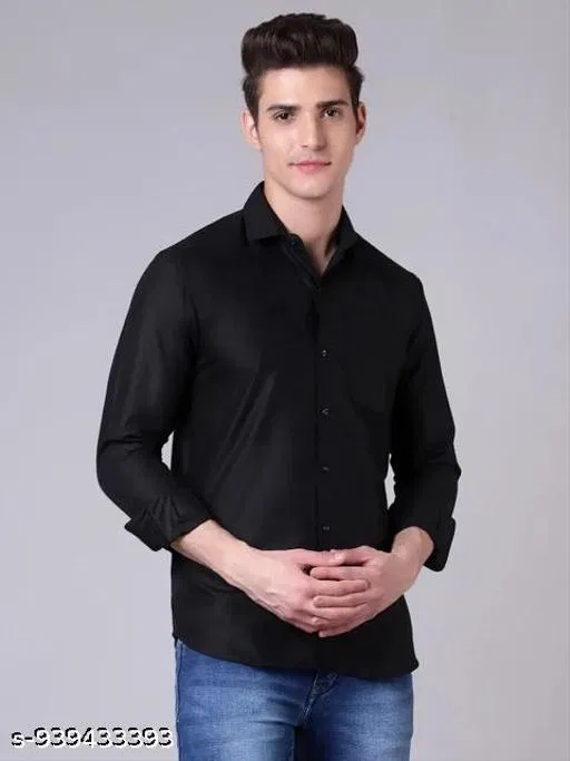 Solid Shirt for Men (Black, 6XL)