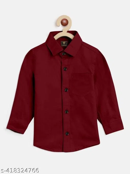 Solid Cotton Blend Spread Collar Shirt for Boys (Maroon, 1-2 Years)