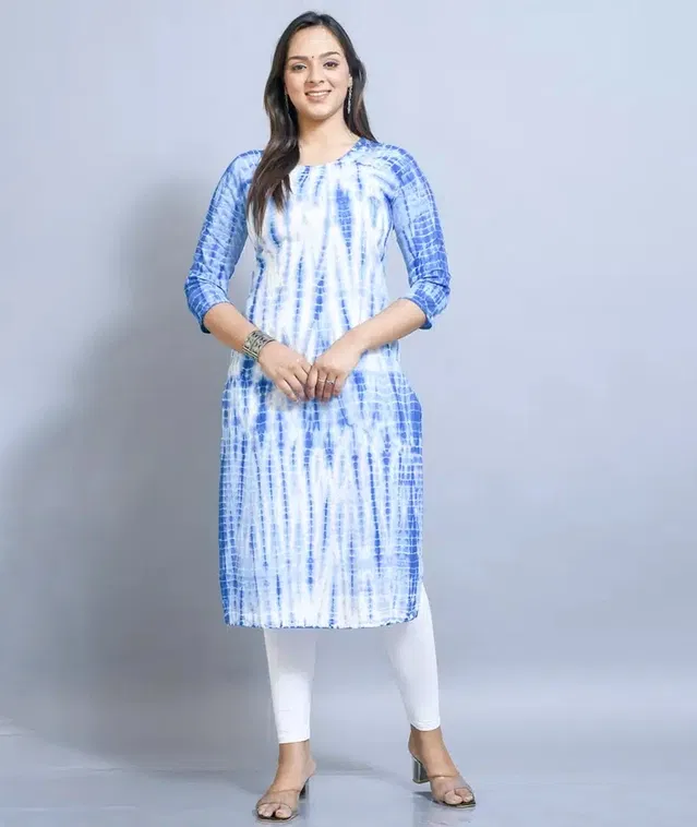 Pure Cotton Kurti for Women (White & Blue, XL)