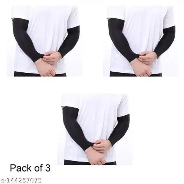 Arm Sleeves for Men & Women (Black, Set of 3)