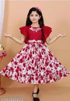 Printed Cotton Blend Calf Length Dress for Girls 