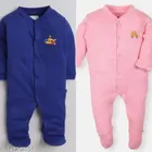 Cotton Rompers for Kids (Royal Blue & Pink, 0-3 Months)