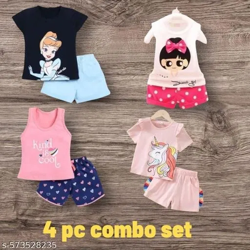 Hosiery Cotton Printed Clothing Set for Kids, Multicolor, Pack of 4 (0-3 Months)