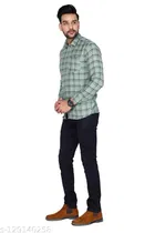 Cotton Blend Checkred Shirt for Men, Green 