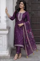 Printed Chanderi Silk Kurta Set for Women 