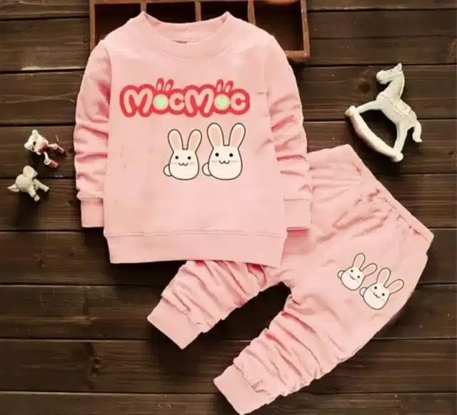 Full Sleeves Printed Top & Bottom Set for Kids (Peach, 18-24 Months)