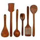 Wooden Cooking & Serving Spoons (Brown, Set of 6)
