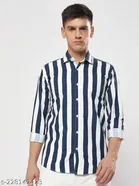 Cotton Striped Shirts for Men, Navy Blue 