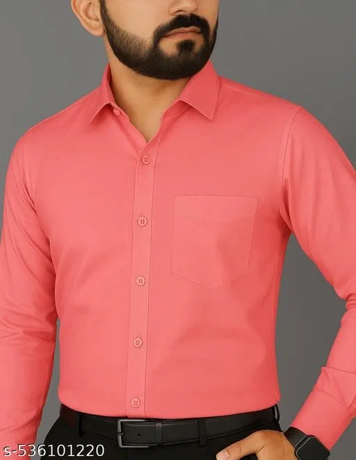 Polycotton Solid Shirts for Men, Pink (L)