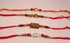 Fabric 4 Pcs Rakhi with Greeting & Roli Chawal 