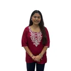 Ambi Design Cotton Embroidery Short Kurti For Women (Maroon) Size (M)