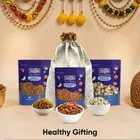 Designer Potli + Navguni Almond Nonpareil 200 g + Navguni Kishmish Indian (Long) 200 g + Navguni Roasted Pista (Low Salted) 200 g