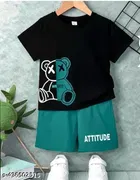 Cotton Blend Printed Clothing Set for Boys (Black, 18-24 Months)
