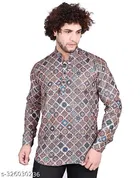Cotton Blend Printed Short Kurta for Men, Multicolor 