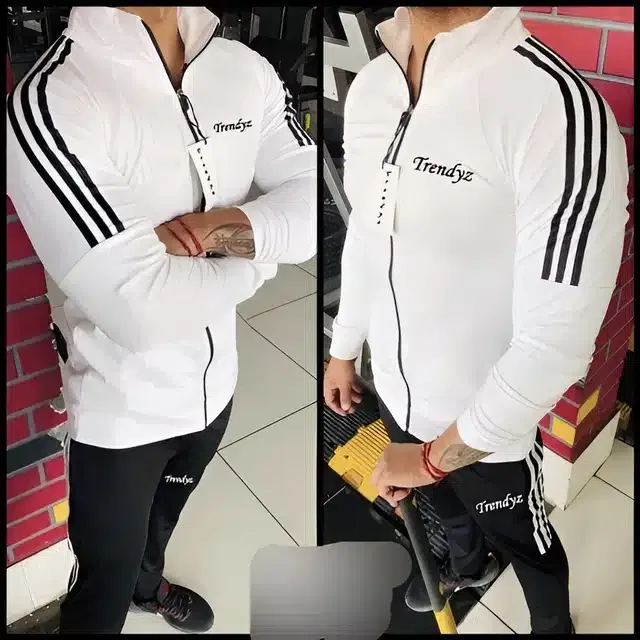 Full Sleeves Track Suit for Men (White & Black, M)