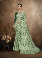 Art Silk Printed Saree for Women, Green 
