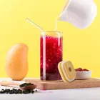 Afast Sipper Mug Fruit Juice Milk with Wooden Lid and Straw 410 ml - Green Tea Coffee Tumbler Cup,Starw Glass Juice for Kids,Adult 