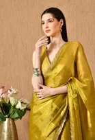 Organza Embellished Saree for Women, Gold 