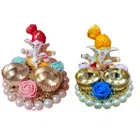 Metal Decoretive Pooja Thali, Multicolour Pack of 2