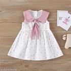 Cotton Blend Printed Frock for Girls (Pink & White, 0-3 Months)