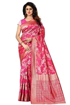 Litchi Silk Zari Woven Saree for Women, Pink 