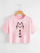Round Neck Printed Crop T-Shirt for Women 