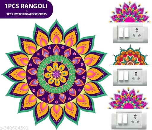 Combo of Rangoli Sticker (31x31 cm) & 3 Pcs Switch Board Stickers (Multicolor, Set of 2)