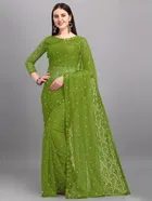 Net Solid Saree for Women 