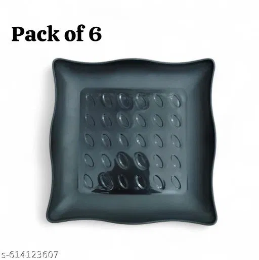 Plastic Plates for Kitchen, Black, Pack of 6