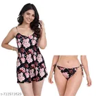 Satin Soft & Attractive Nightdress for Women & Girls , Black 
