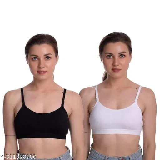 Nylon Bra for Women, Black &  White, Pack of 2 (36B)