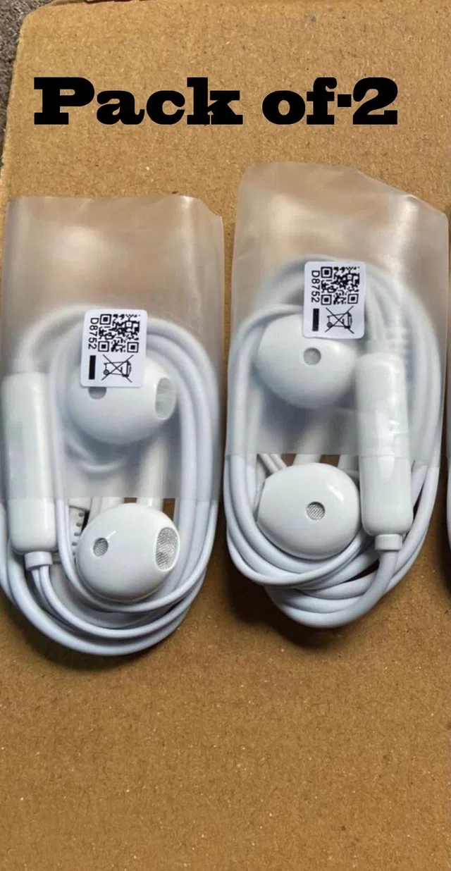 Wired in-Ear Earphone (White, Pack of 2)