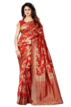 Litchi Silk Zari Woven Saree for Women, Red 