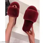 Fur Slippers for Women, Wine 
