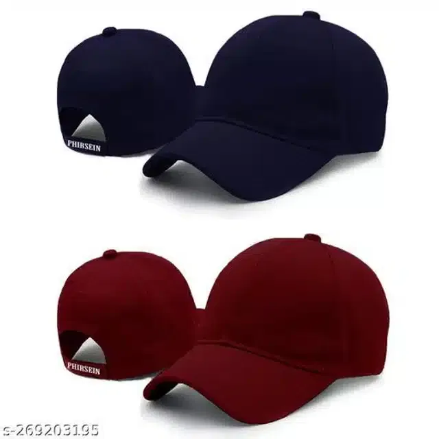 Cotton Cap for Men & Women (Navy Blue & Maroon, Pack of 2)