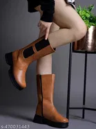 Shoetopia Solid Synthetic Block Heeled Boots Black 