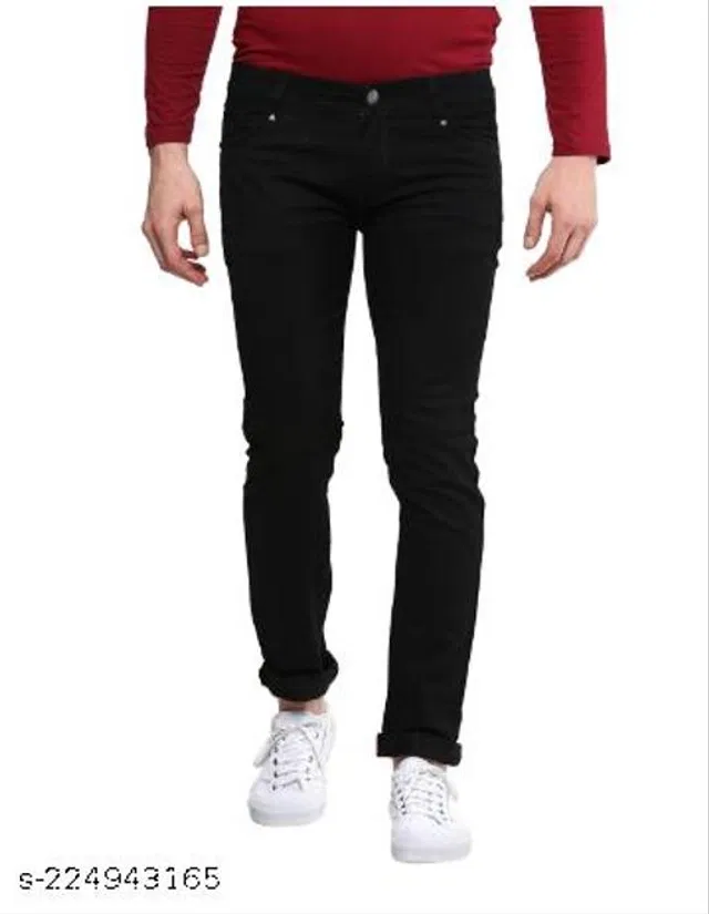 Denim Slim Fit Jeans for Men (Black, 34)