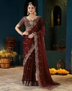 Bollywood Satin Embroidered Saree for Women 