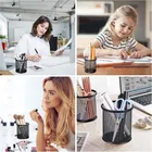 Metal Pen Holder Round Shape and 5 Pcs Ezee Click 0.7 to 1 mm Ball Pen 