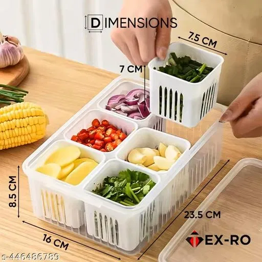 6 Section Storage Container for Kitchen (Transparent, Pack of 1)