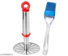 Stainless Steel Masher with Oil Brush (Silver, Set of 2)