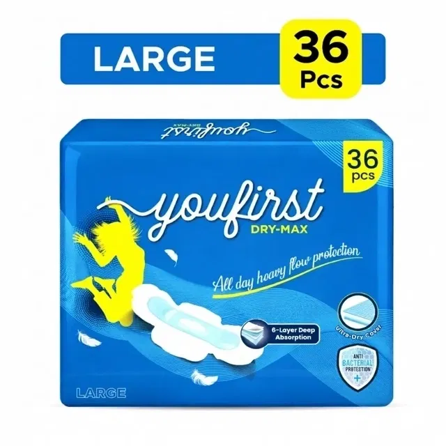 यूफर्स्ट स्ट्रैट ड्राई मैक्स सेनेटरी पैड्स लार्ज (36 Pcs)