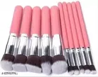 Kamz 10 piece professional cosmetic makeup brush set comes with transparent plastic bag, Pink