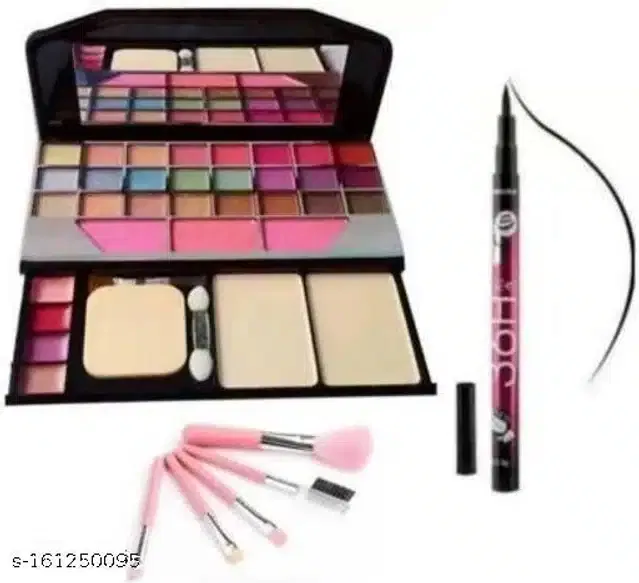 Eye Shadow Palette with 5 Pcs Makeup Brushes & 36H Eye Liner (Multicolor, Set of 3)